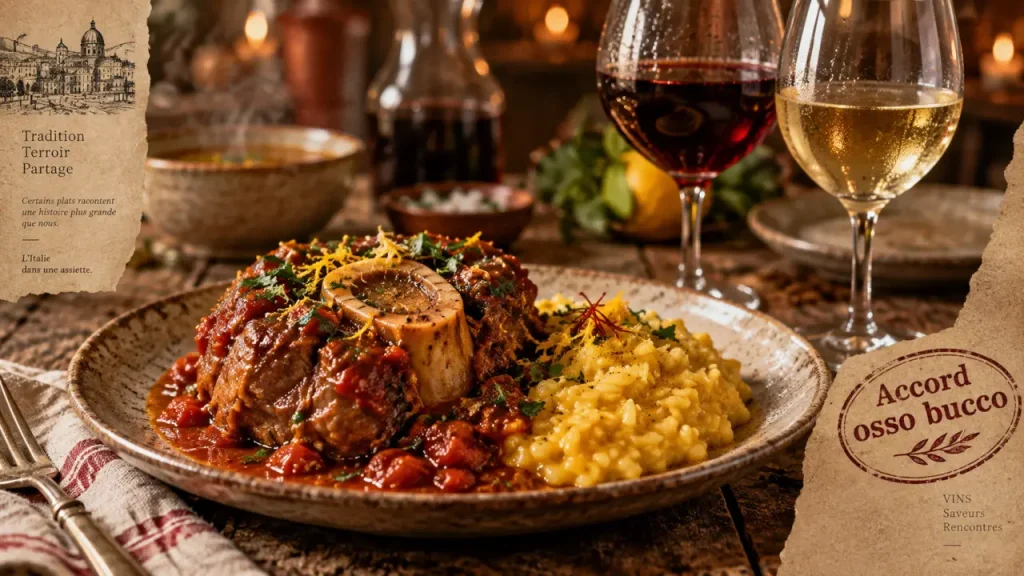 Accord mets et vins osso bucco de veau : rouge souple et blanc ample