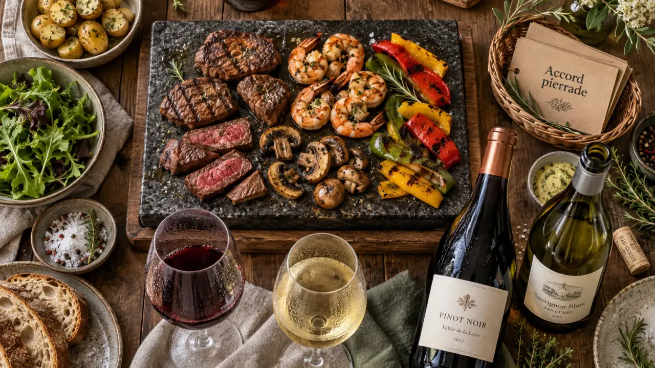 Accord mets vins pierrade : rouges légers et blancs vifs sur pierrade