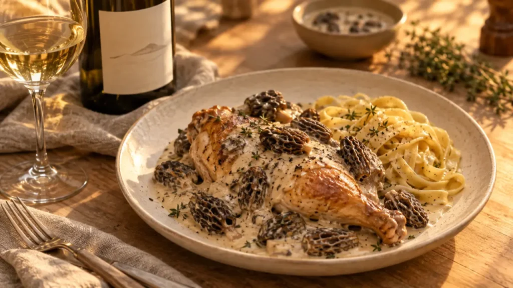 Accord mets vins poularde aux morilles avec vin jaune, Bourgogne ou champagne