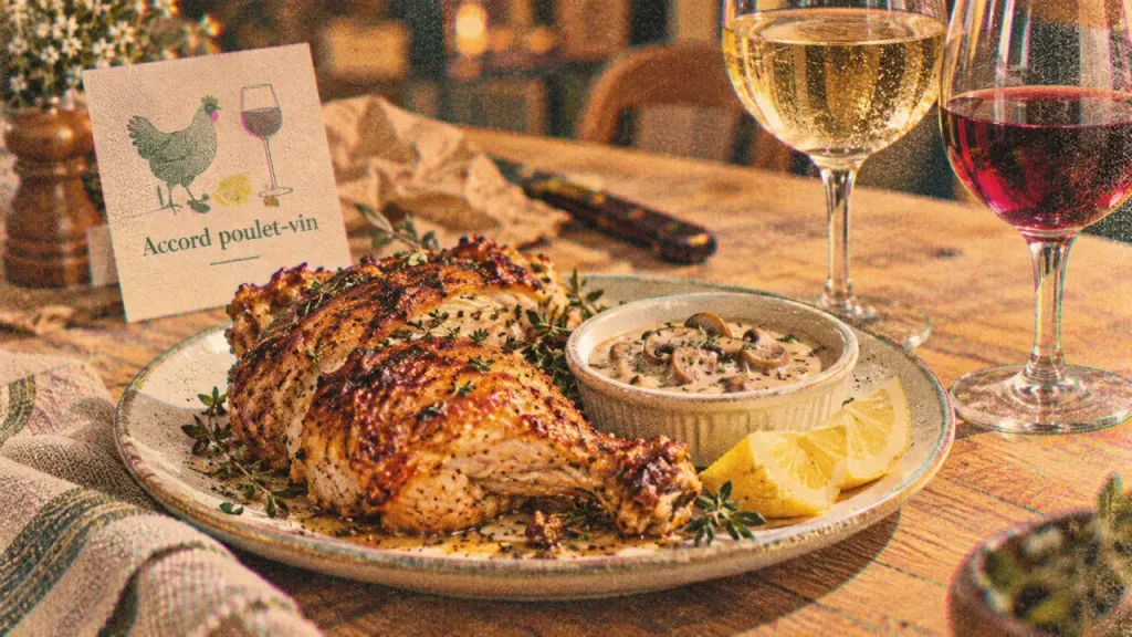 Accord mets vins poulet : sauce crème aux champignons et vin