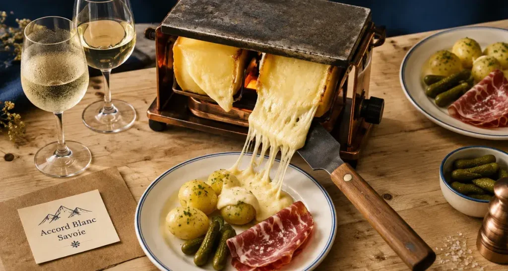 Accord mets vins raclette fromage avec blanc vif Savoie