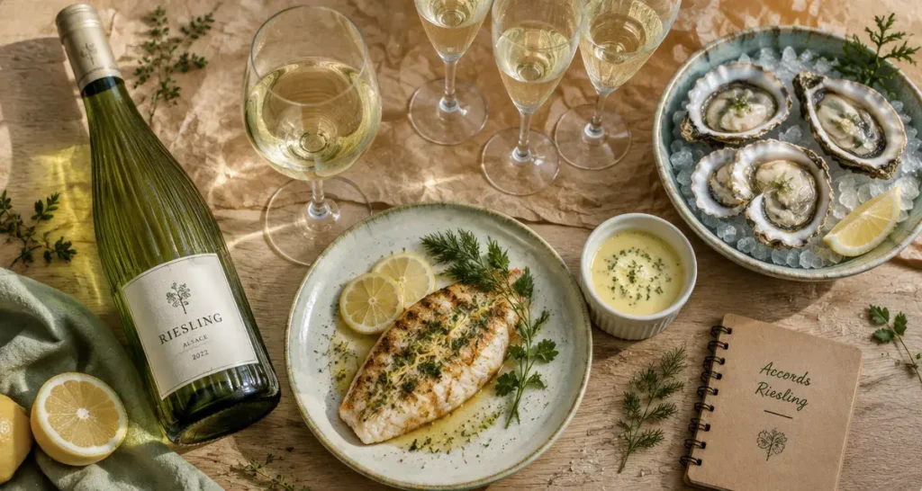 Accord mets vins riesling avec poisson, huîtres et beurre blanc
