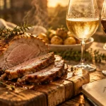 Accord mets vins roti de veau : blanc tendre et rouge léger, rôti doré et jus
