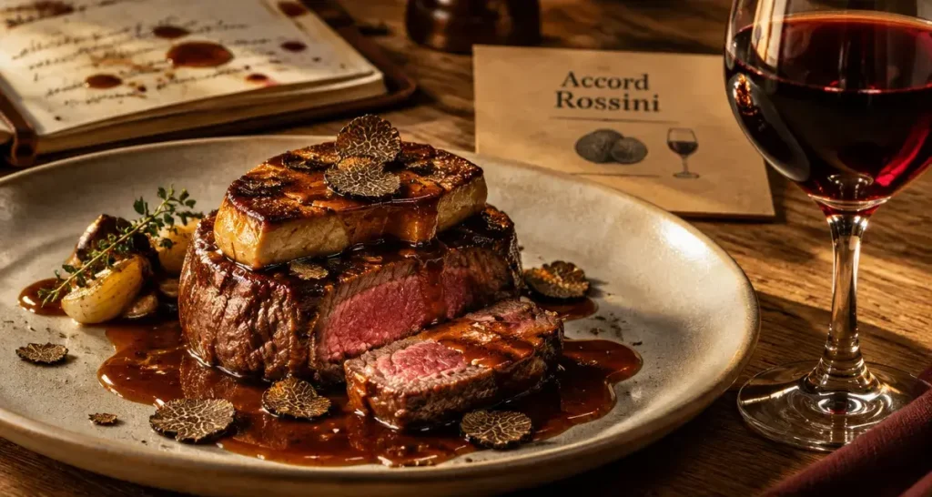 Accord mets vins tournedos rossini : tournedos Rossini au foie gras, truffe et vin rouge