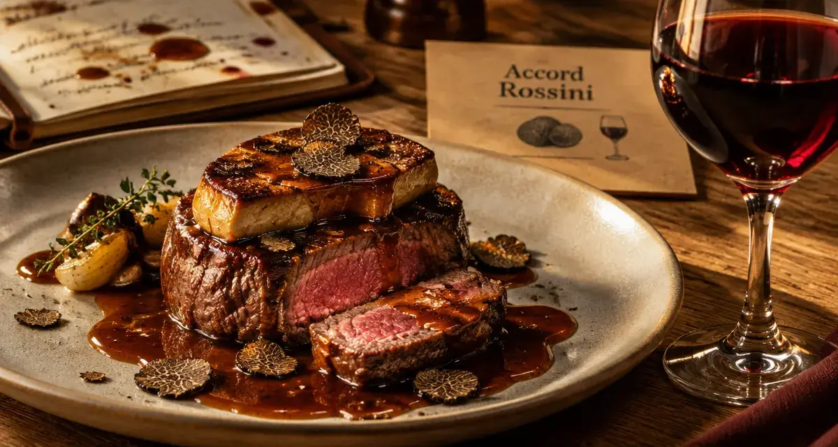 Accord mets vins tournedos rossini : tournedos Rossini au foie gras, truffe et vin rouge