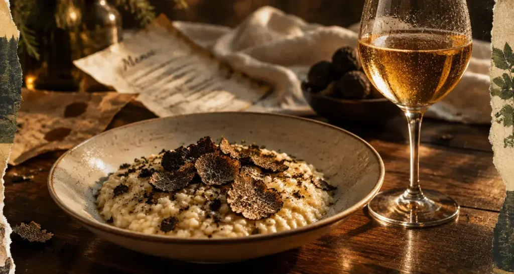 Accord mets vins truffe : truffe noire avec vin blanc ambré