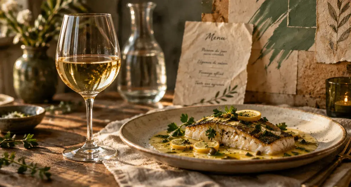 Accord parfait mets vins : verre vin blanc et poisson citron