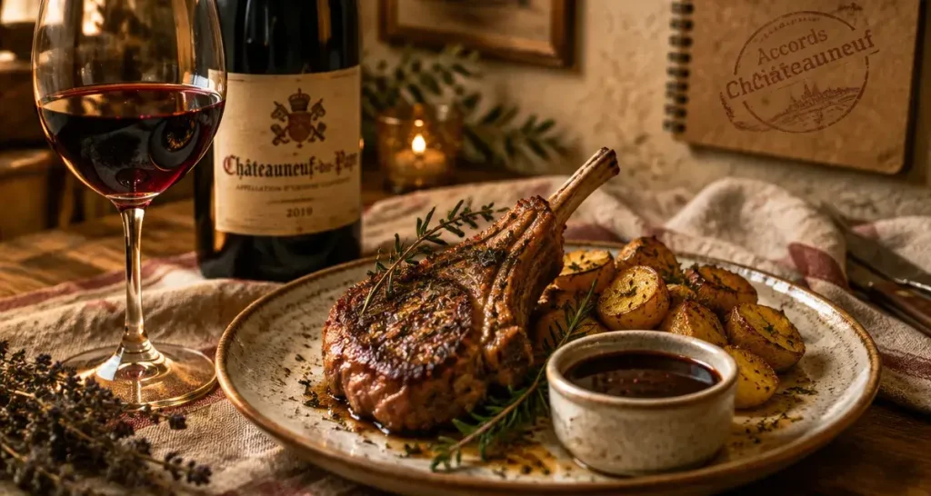 Châteauneuf du Pape accord mets vins : agneau rôti et vin rouge, blancs crémés
