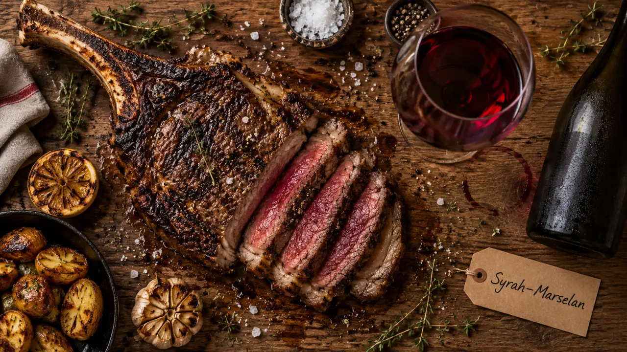 Côte de bœuf vin rouge grillée au thym