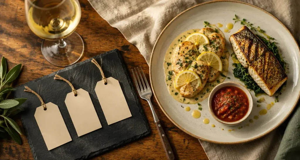 Guide accord mets vins : verre de vin avec plat français