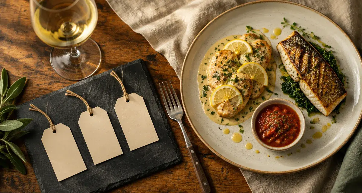 Guide accord mets vins : verre de vin avec plat français