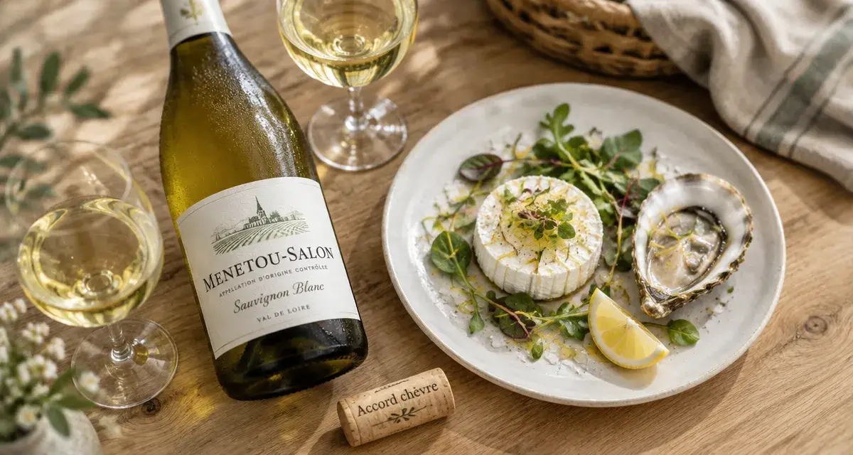 Menetou-Salon accord mets vins : chèvre, poissons et verres à vin