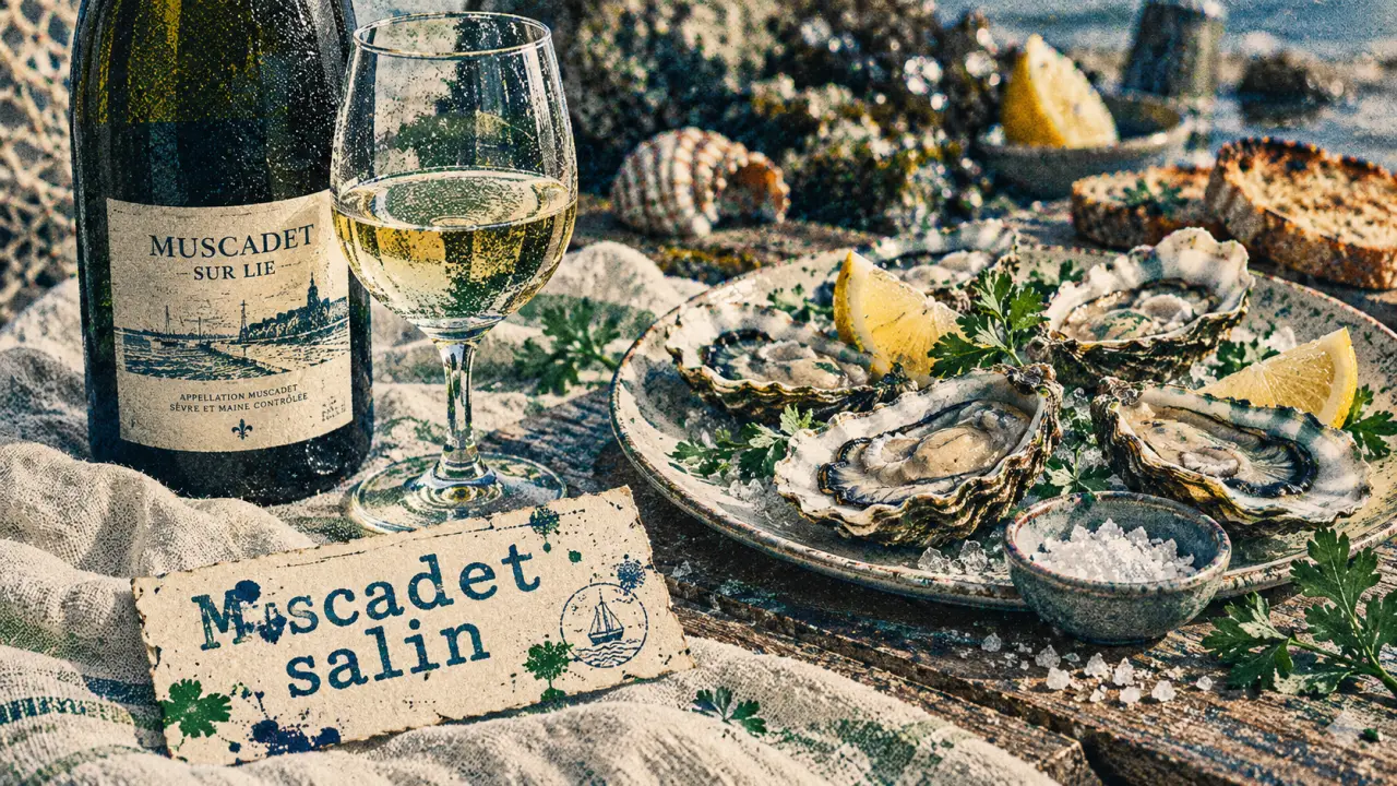 Muscadet accord mets vins : huîtres nature et verre de muscadet sur table