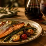 Poisson vin rouge : saumon poêlé avec vin rouge rubis