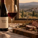 Rasteau vin rouge : bouteille et verre, service 16-18°C