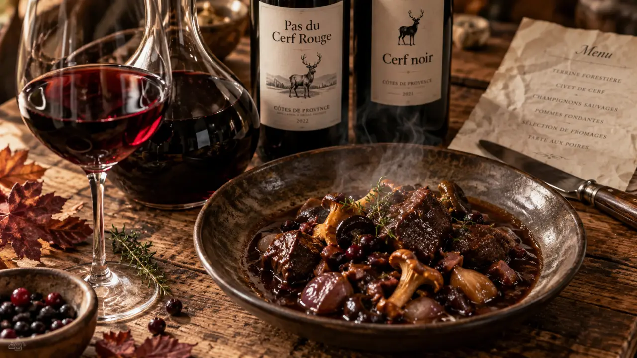 Vin cerf : rouge pour civet de cerf et gibier, ambiance provençale