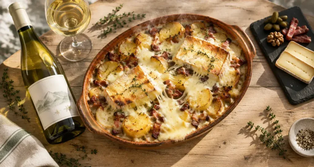 Vin pour tartiflette : vin blanc sec avec tartiflette, Reblochon et lardons
