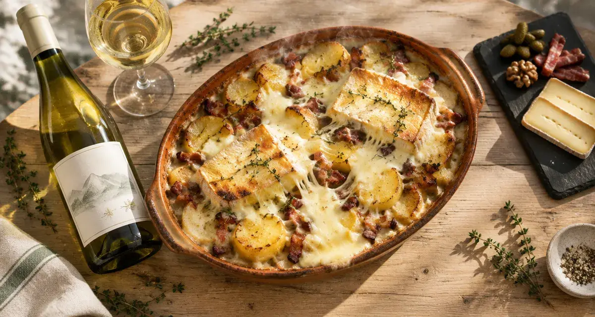 Vin pour tartiflette : vin blanc sec avec tartiflette, Reblochon et lardons
